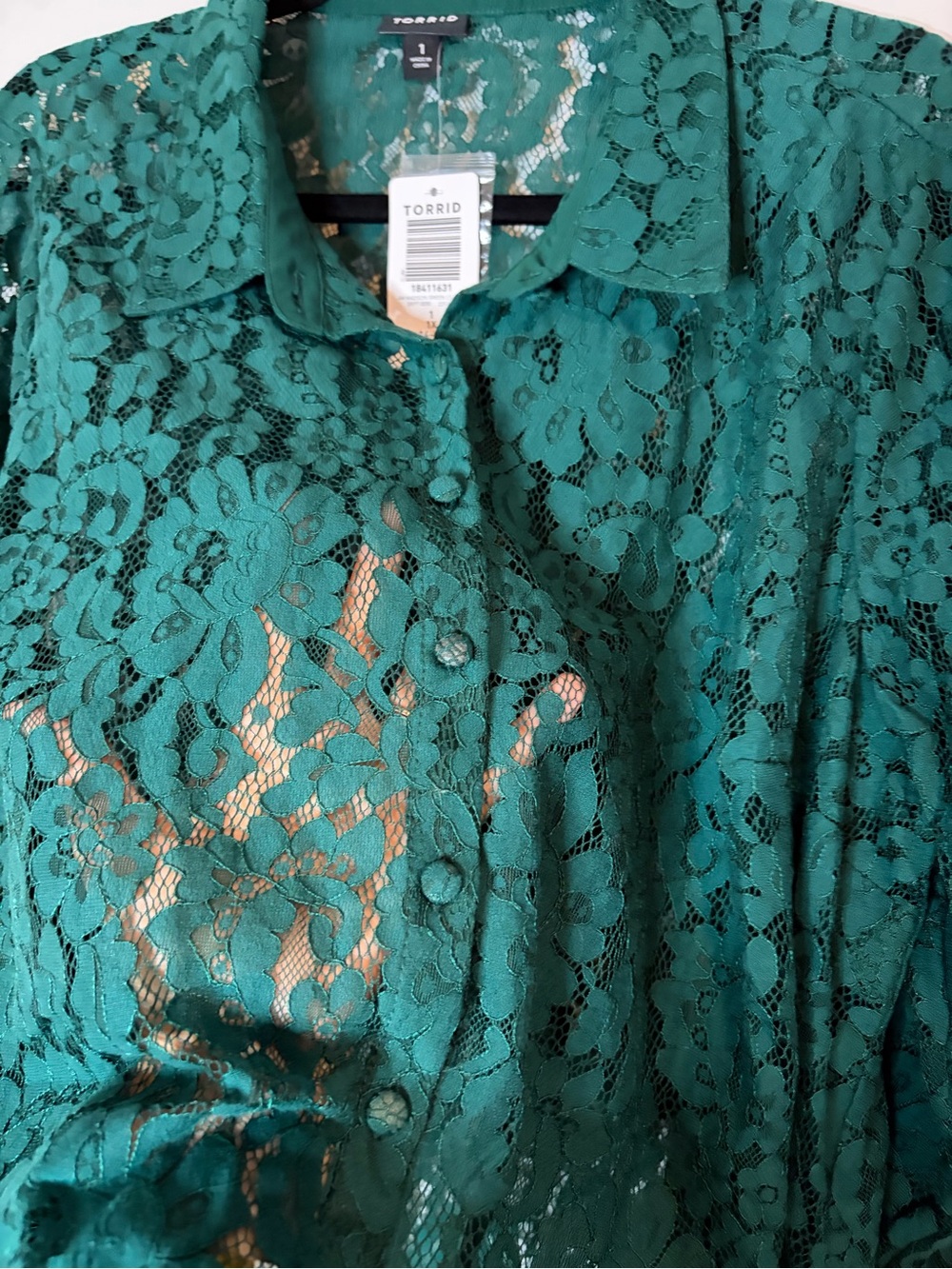 NWT Torrid Emerald Floral Lace Button-Front Blouse Size 1X - Picture 5 of 10
